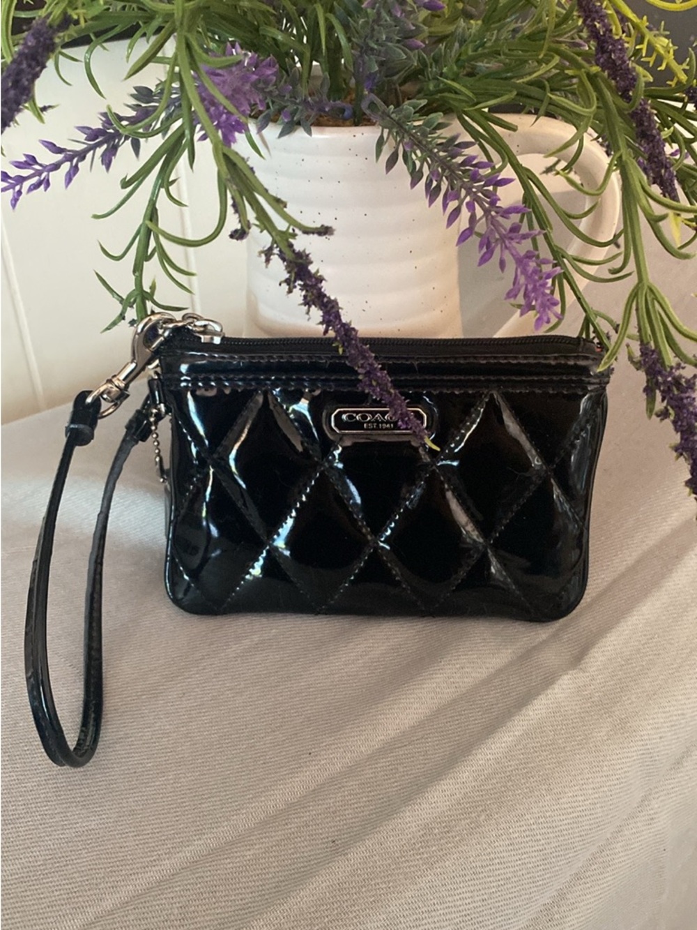 Coach Poppy Quilted Patent Leather Wristlet